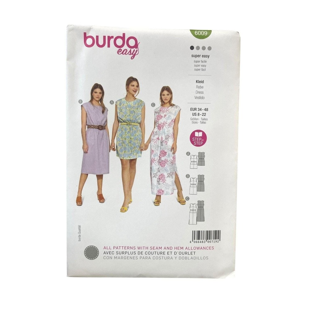 Burda Easy 6009‎ Dress US 8-22 Super Easy Semi-Fitted Maxi Midi Pattern
